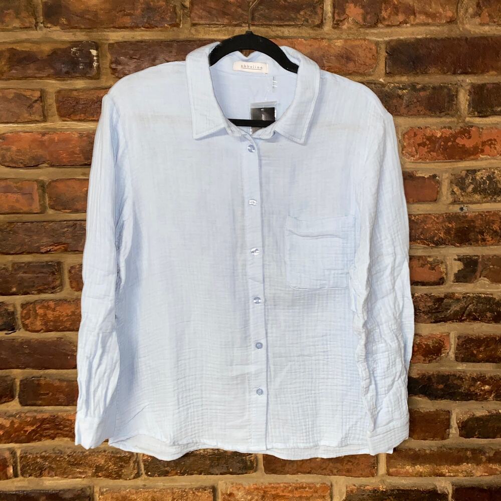 NWT South Moon Under Abbeline Blue Gauze Button Down Shirt Women's Size Large